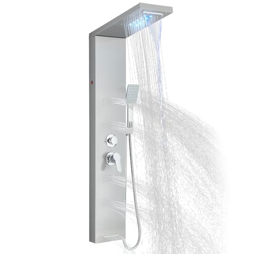 LIFFSSDG Duschpaneel LED 5 Duschfunktionen Massagedüse Regen Handbrause Multifunktions Dusch Für Badezimmer Multifunktion Duschsystem mit armatur Wandduschpaneel Gebürstet Edelstahl von llffssdg