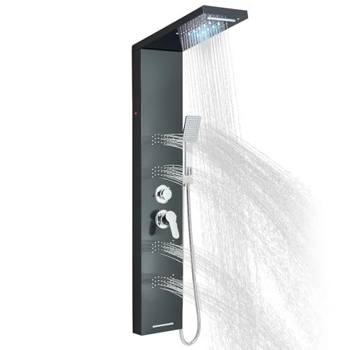 llffssdg LED-Duschpaneel aus Edelstahl, Wand-Duschpaneel, Multifunktions-Duschsäule mit Wasserhahn, 5 Duschfunktionen, Schwarz llffssdg LED-Duschpaneel aus Edelstahl, Wand-Duschpaneel, Multifunktions-Duschsäule mit Wasserhahn, 5 Duschfunktionen, Schwarz von llffssdg