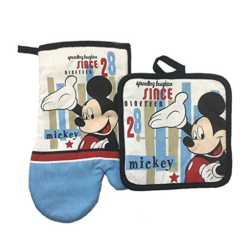 Ofenhandschuh Mickey Mouse Mikrowellenhandschuh Topflappen Backgeschirr Blaue und weiße Baumwollofenhandschuhe und Topflappenmatte für Grill oder Küche Küchenhandschuhe von lliang