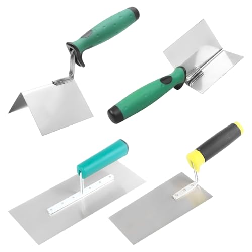 4 Stücke Kellen Set, 2 × Glättkelle + 2 × Eckenkelle, Rostfreie Stähle Maurerkellen Set, Putzkelle mit Weichen Griffen, Maurer Werkzeug, Geeignet für Putz und Beton (Silber) von lllrlpeiase