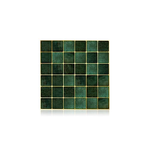 lmoikesz Mosaik Aufkleber Haushaltsdekorationen Wasserdichte Aufkleber Küche Tapete Backsplash Restaurant Schwarz Gold Geometrie 20, Dunkelgrüne Quadrate, 20 von lmoikesz