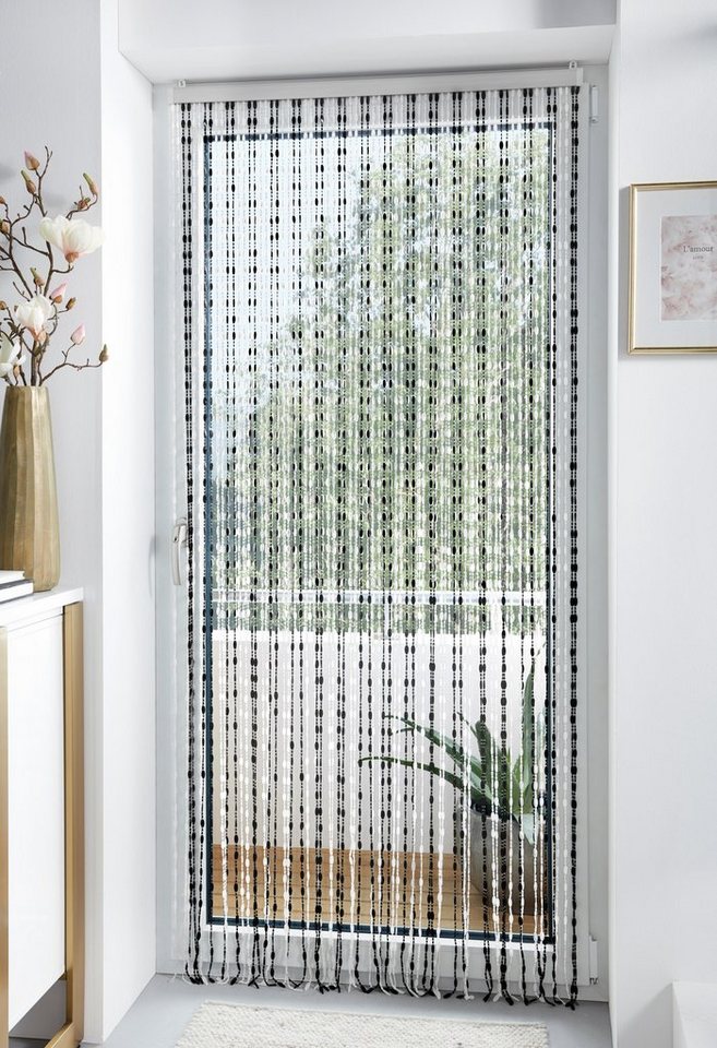 locker Türvorhang Pearl, Hakenaufhängung (1 St), halbtransparent, Kunststoff, transparent/schwarz, 72 Stränge von locker