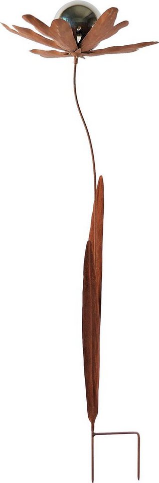 locker Deko-Windrad Rusty Flower, in Rostoptik Materialmix 118 cm hoch von locker