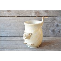 Gähnende Katze - Steingut Katze-Teebecher in Creme Made To Order Steinzeug Teetasse von lofficina