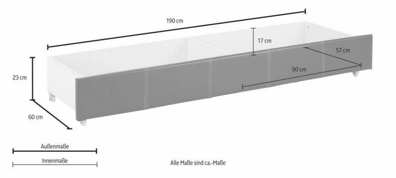 loft24 Bettschubkasten Margit (1 St), zwei Innenfächern, Schubladenfront mit Kunstleder Bezug, Breite 190 cm von loft24