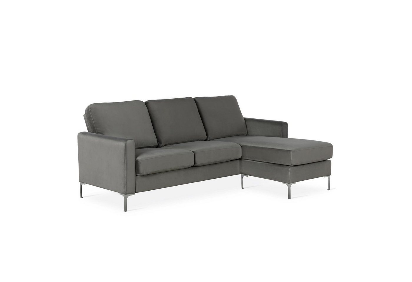 loft24 Ecksofa Chapman, Polstersofa mit Recamiere, Samtoptik, Chrom Beine, Länge 207 cm von loft24