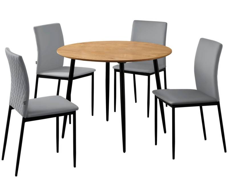 loft24 Essgruppe Padova, (Set, 5-tlg., Tisch mit 4 Stühlen), 1 runder Tisch 120 cm mit 4 Stühlen, Bezug in Lederoptik von loft24