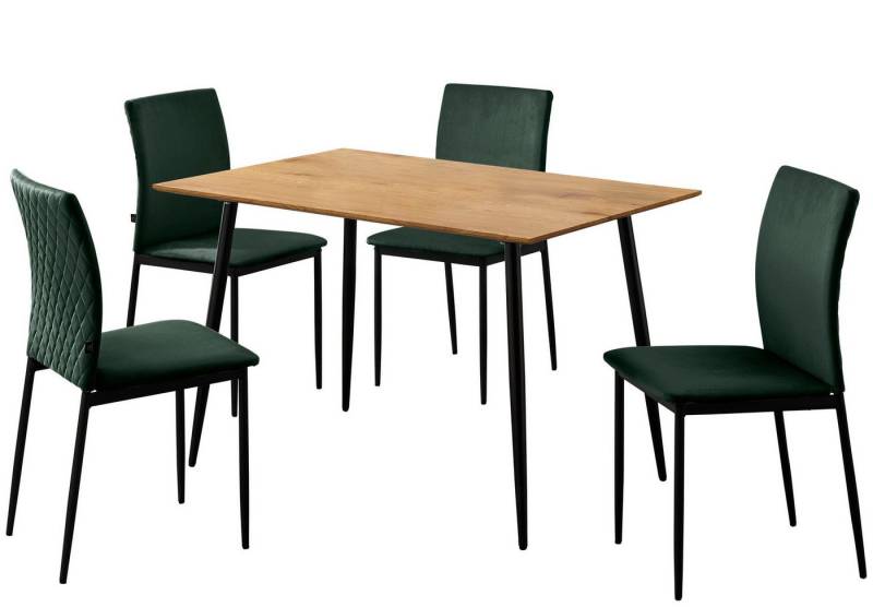 loft24 Essgruppe Padova, (Set, 5-tlg., Tisch mit 4 Stühlen), Tisch aus MDF 120 cm, Bezug in Samtoptik, Sitzhöhe 48 cm von loft24