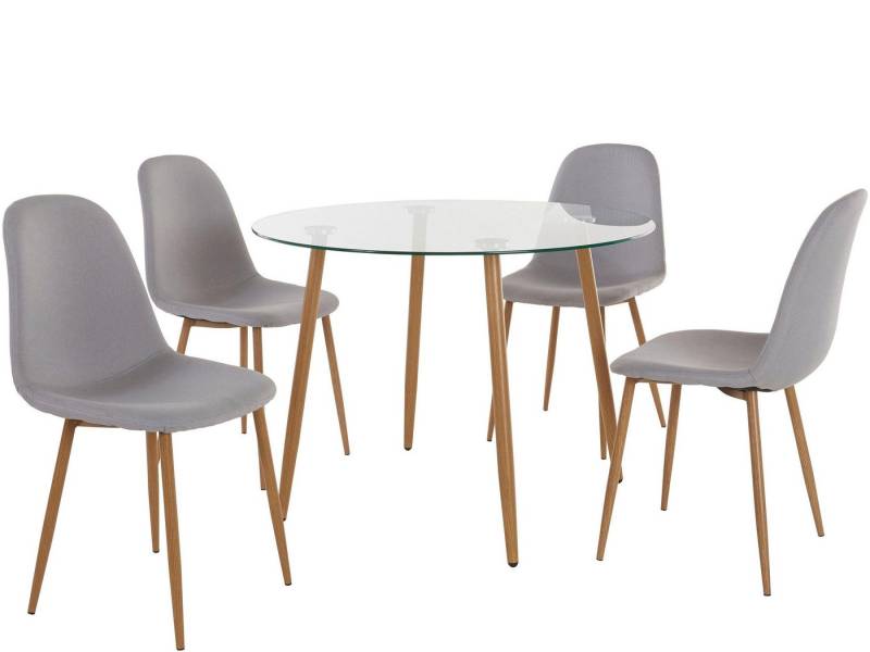 loft24 Esszimmer-Set Mingu, (Set, 5-St., besteht aus 1 Tisch & 4 Stühle), Glastisch mit 4 Stühlen (Kunststoffschale) von loft24