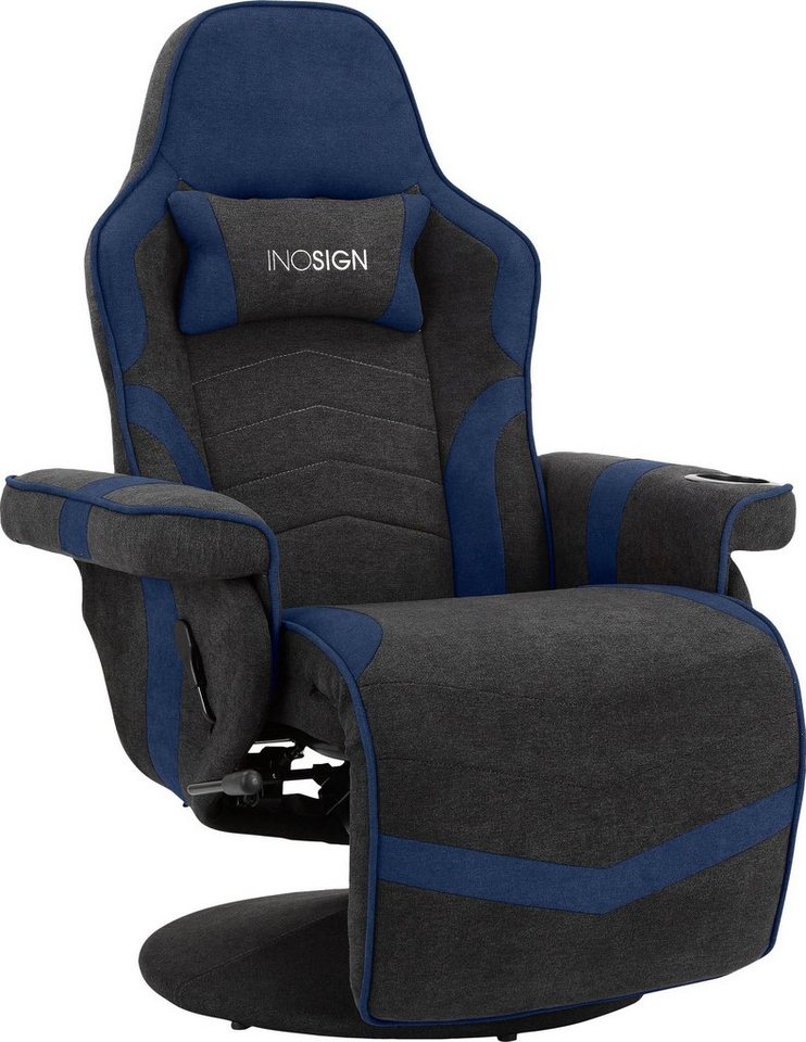 loft24 Gaming-Stuhl Finn, mit Getränkehalter, Schreibtischstuhl, mit Nackenkissen, mit Fußstütze von loft24