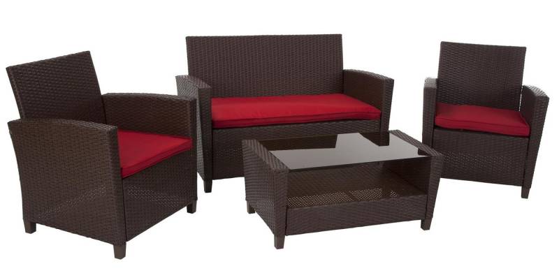 loft24 Gartenlounge-Set MALMO, (Set, 4-tlg), 4-tlg. Gartenmöbelset, Rattan, Balkonmöbel, Outdoormöbel von loft24