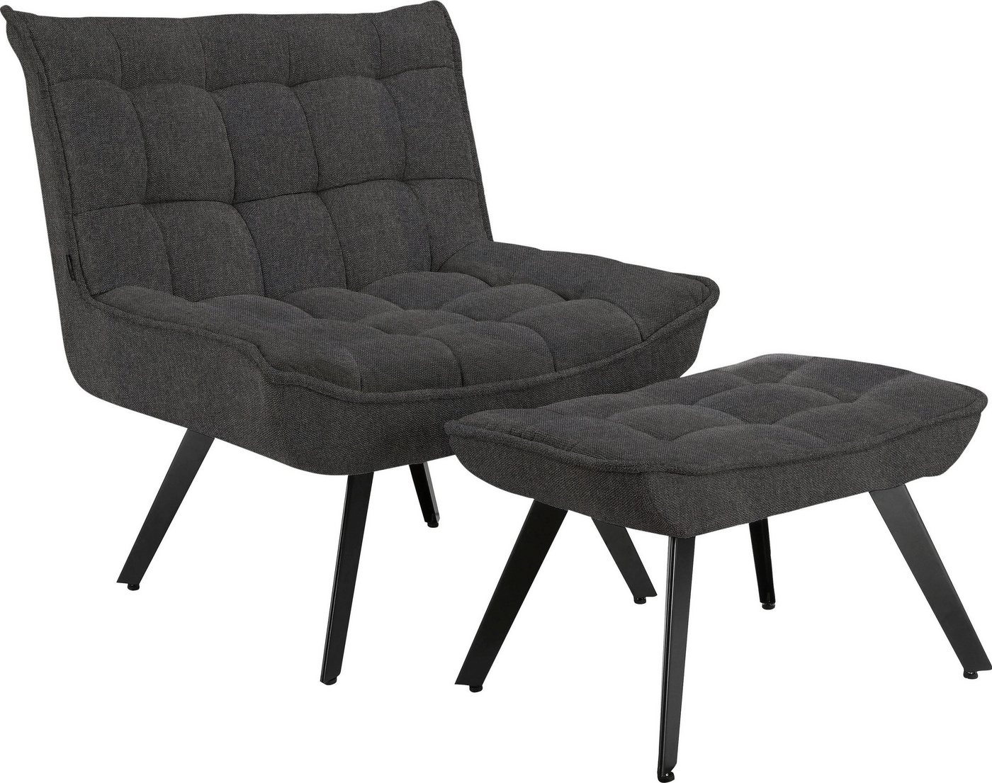 loft24 Loungesessel Ebony, mit Hocker, Webstoff Bezug mit Knopfheftung, Metallgestell von loft24