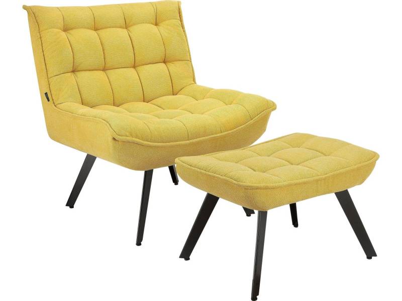 loft24 Loungesessel Ebony (Set, 2-St., bestehend aus Sessel und Hocker), Sessel mit Hocker, Fernsehsessel, Stoffbezug mit Knopheftung von loft24