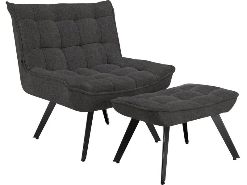 loft24 Loungesessel Ebony (Set, 2-St., bestehend aus Sessel und Hocker), Sessel mit Hocker, Fernsehsessel, Stoffbezug mit Knopheftung von loft24
