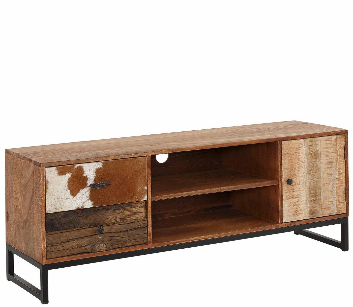 loft24 Lowboard Nares, TV-Schrank Massivholz Metallgestell Schublade mit Tierimitat von loft24