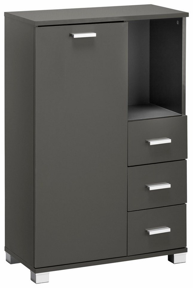 loft24 Midischrank Rhonda Badezimmer Schrank, MDF, Hochglanz Optik, 1 Tür, 3 Schubladen von loft24
