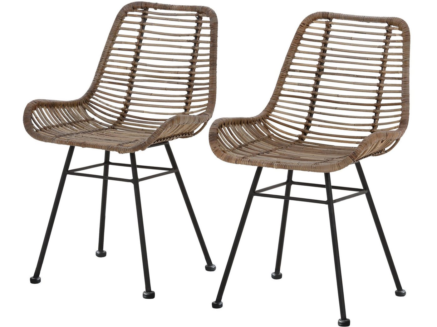 loft24 Rattanstuhl Jutla (2er-Set), Metallgestell mit Rattangeflecht von loft24