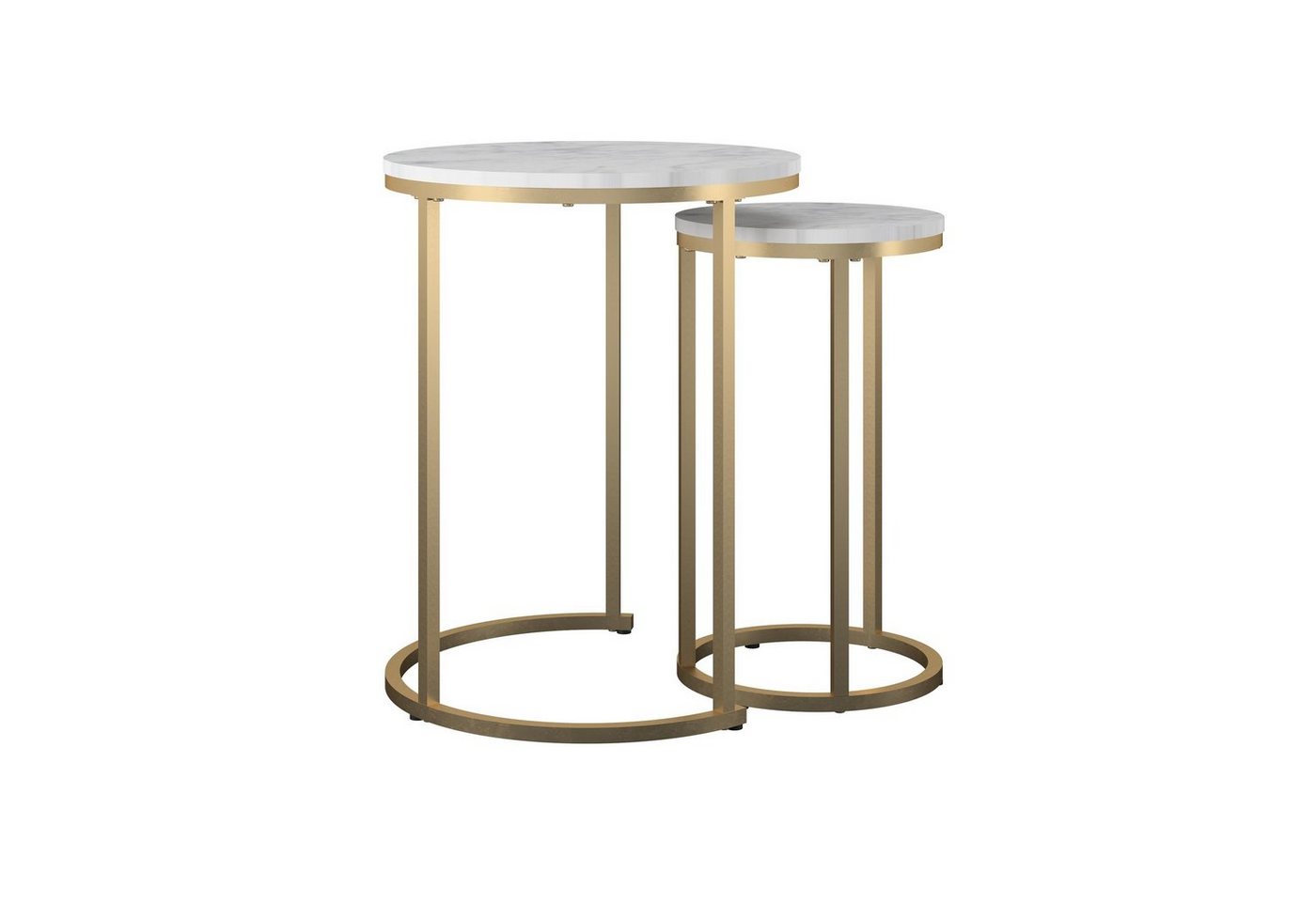loft24 Satztisch Amelia (Set, 2-St., 2er-Set), Metallgestell, runde Tischplatte, Terrazzo-Optik, weiß von loft24