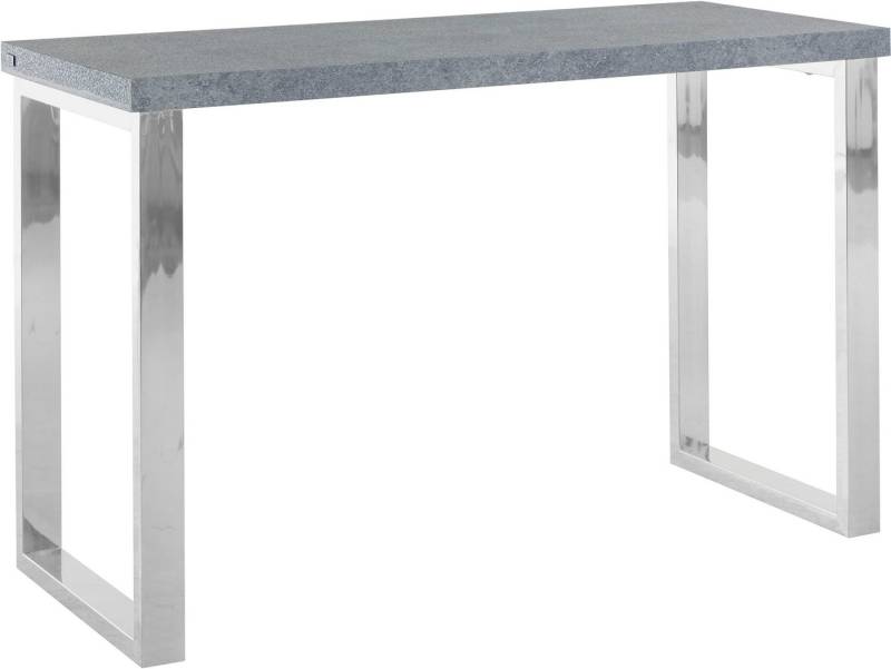 loft24 Schreibtisch Dave, Tischplatte in Beton Optik mit modernem Chrom-Gestell aus Metall von loft24
