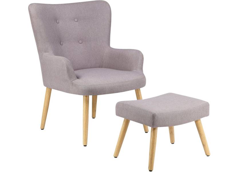 loft24 Sessel Cora (2-tlg. Set, Sessel mit Hocker), Relaxsessel, Fernsehsessel mit Hocker, Beine in Holzoptik von loft24