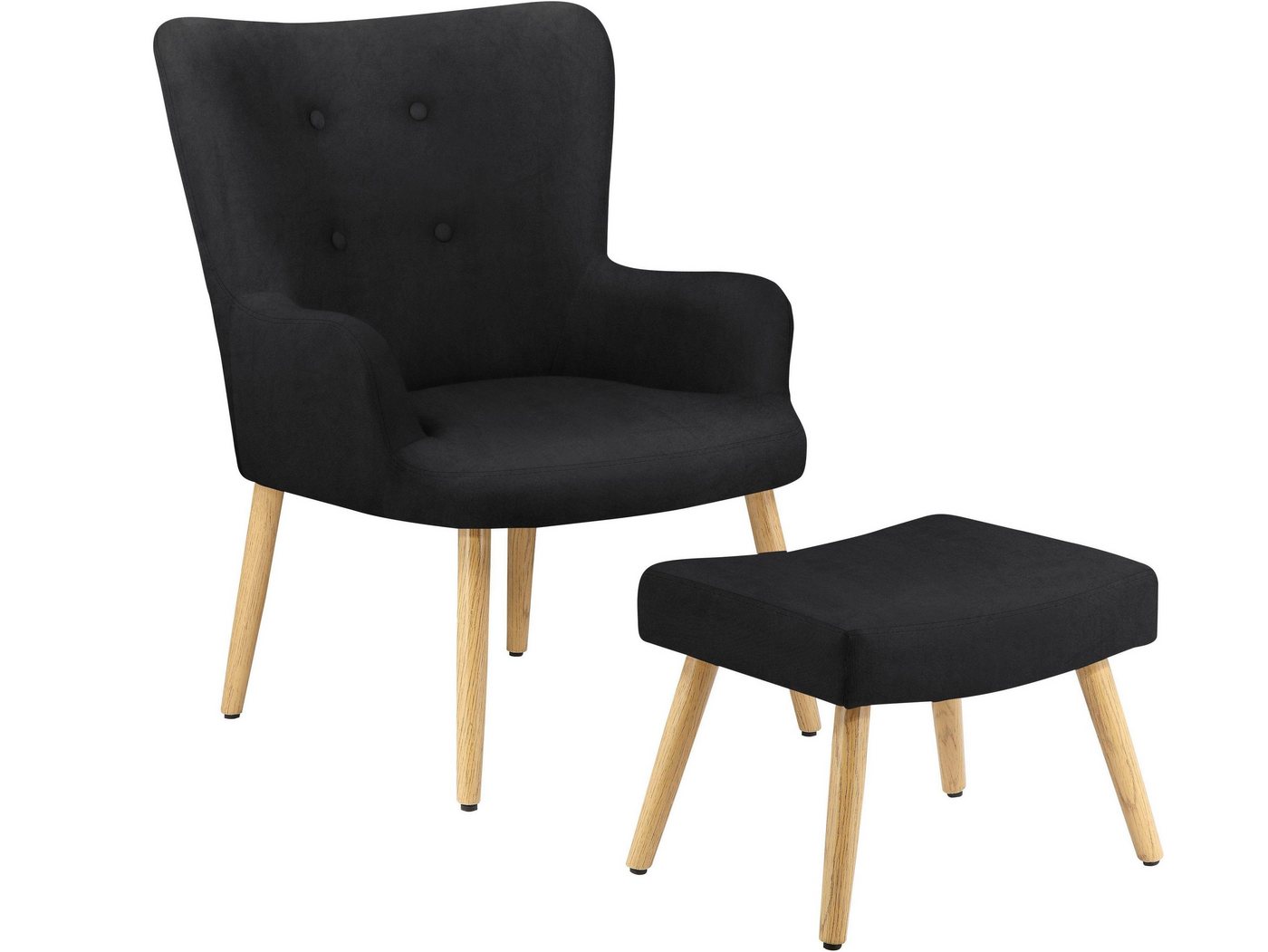 loft24 Sessel Cora (2-tlg. Set, Sessel mit Hocker), mit Knopfheftung, Relaxsessel mit Hocker, Fernsehsessel, Sitzhöhe 40 cm von loft24
