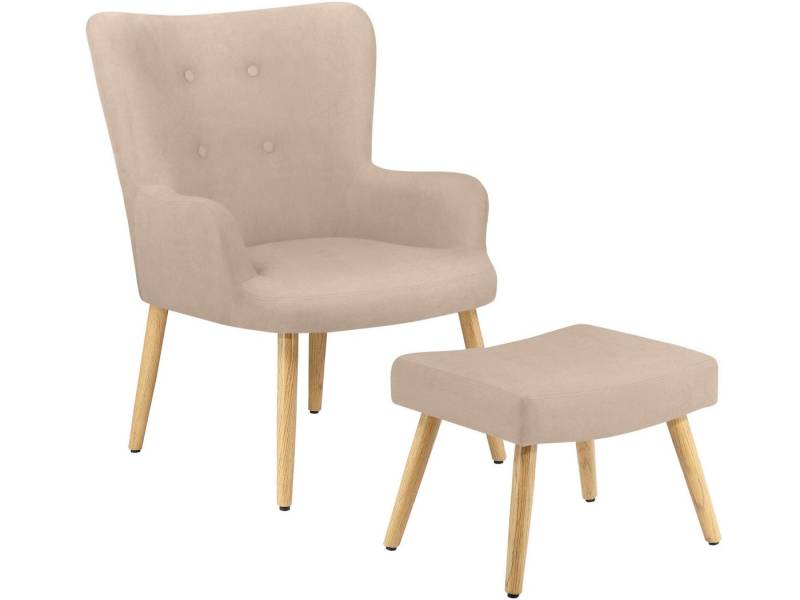 loft24 Sessel Cora (2-tlg. Set, Sessel mit Hocker), Relaxsessel, Fernsehsessel mit Hocker, Beine in Holzoptik von loft24