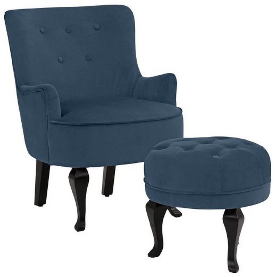 loft24 Sessel Dante (Sessel mit Hocker), weicher Bezug in Samtoptik, Relaxsessel mit Fußhocker, Polstersessel von loft24