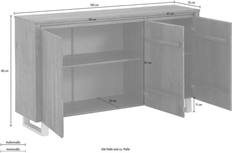 loft24 Sideboard Laslo, Sideboard aus massiver Kiefer im Landhausstil, Metallkufen in weiß loft24 Sideboard Laslo, Sideboard aus massiver Kiefer im Landhausstil, Metallkufen in weiß von loft24