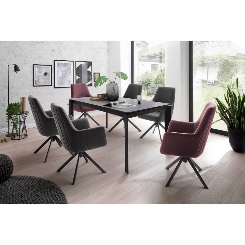 home24 Drehbarer Armlehnenstuhl Fleurey 2er-Set 60 x 92 x 65cm Rot/Weinrot von home24
