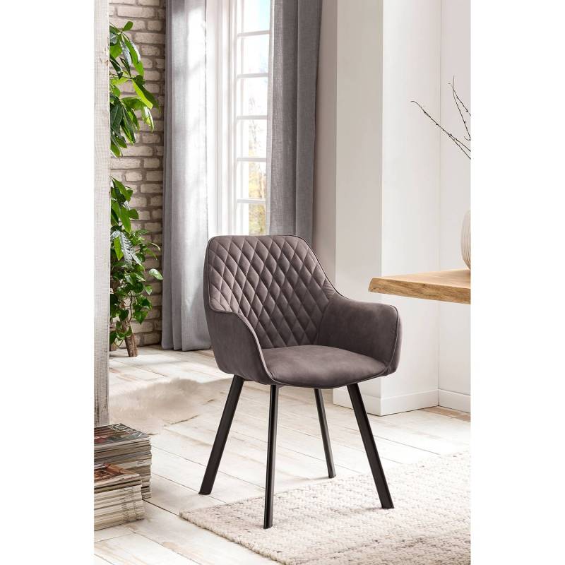 home24 Armlehnenstuhl Lunden 2er-Set 58 x 84 x 59cm Grau/Vintage Grau von home24