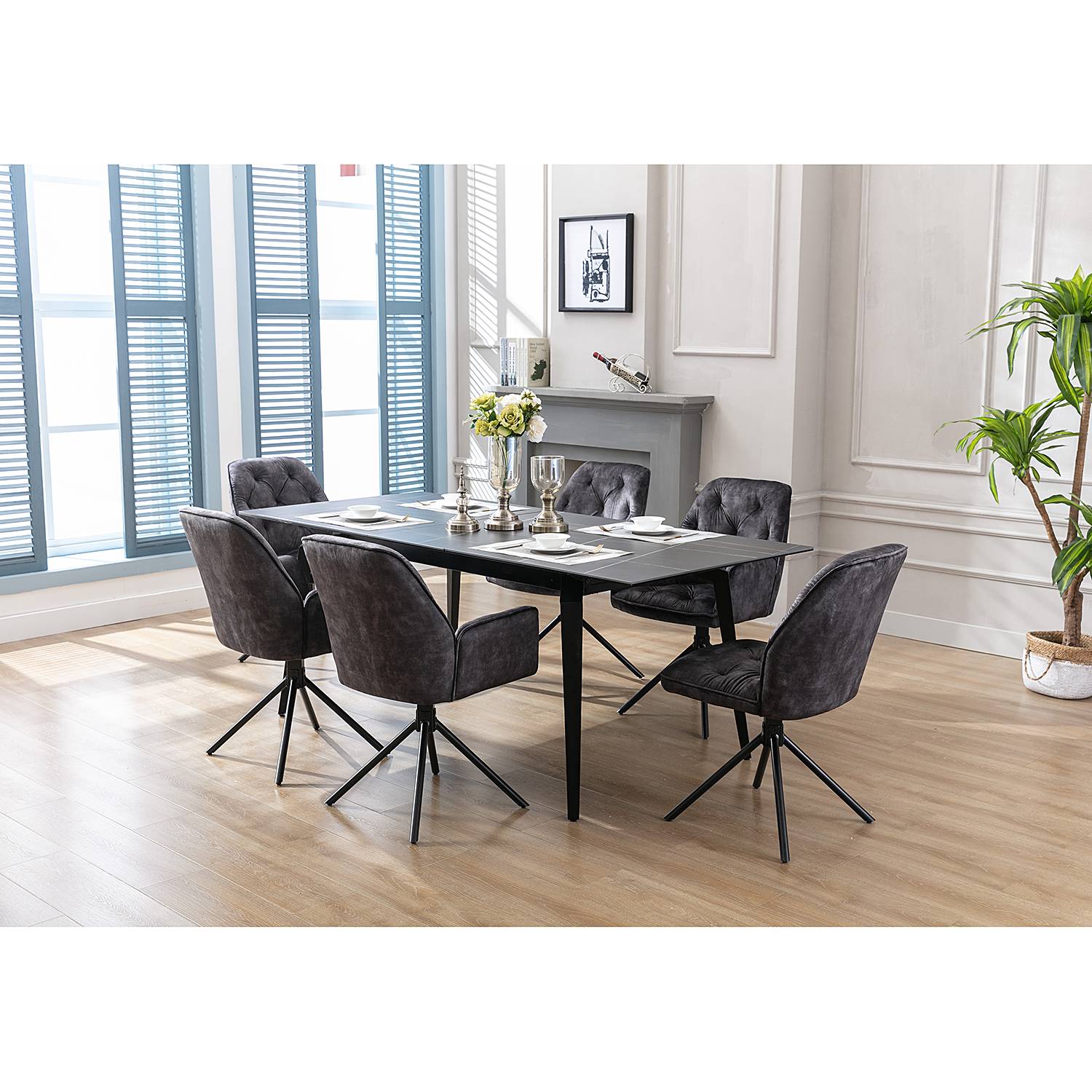 home24 Drehbarer Armlehnenstuhl Sigford 2er-Set 60 x 89 x 62cm Grau/Anthrazit von home24