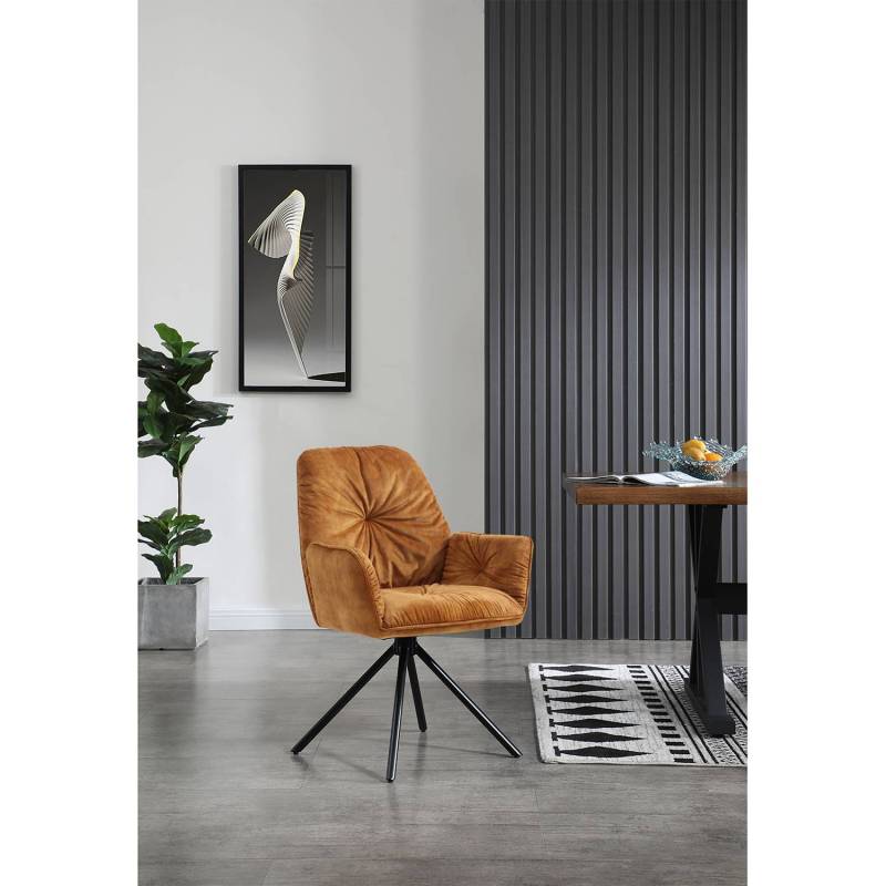home24 Armlehnenstuhl Stanmore 61 x 90 x 59cm Gold/Vintage Braun von home24