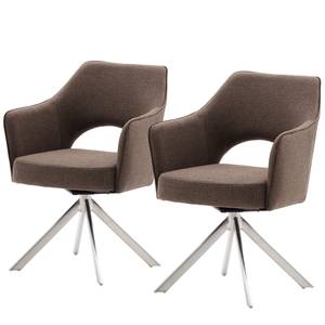 home24 Drehbarer Armlehnenstuhl Tursin 2er-Set 64 x 85 x 61cm Braun/Latte Macchiato Edelstahl von home24