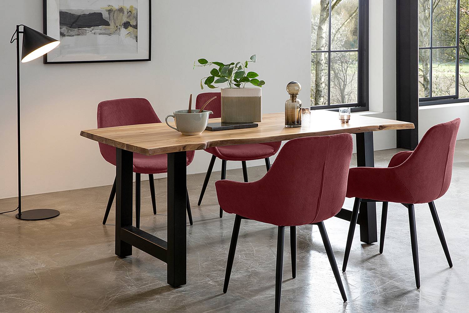 home24 Armlehnstuhl Morgedal 2er-Set 64 x 86 x 59cm Violett/Weinrot von home24