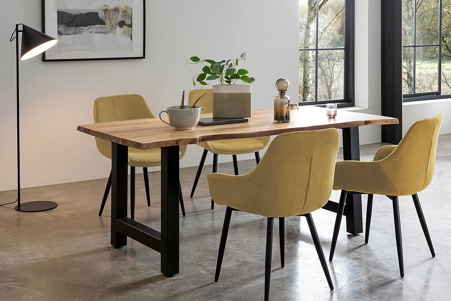 home24 Armlehnstuhl Morgedal 2er-Set 64 x 86 x 59cm Gold/Melonengelb von home24