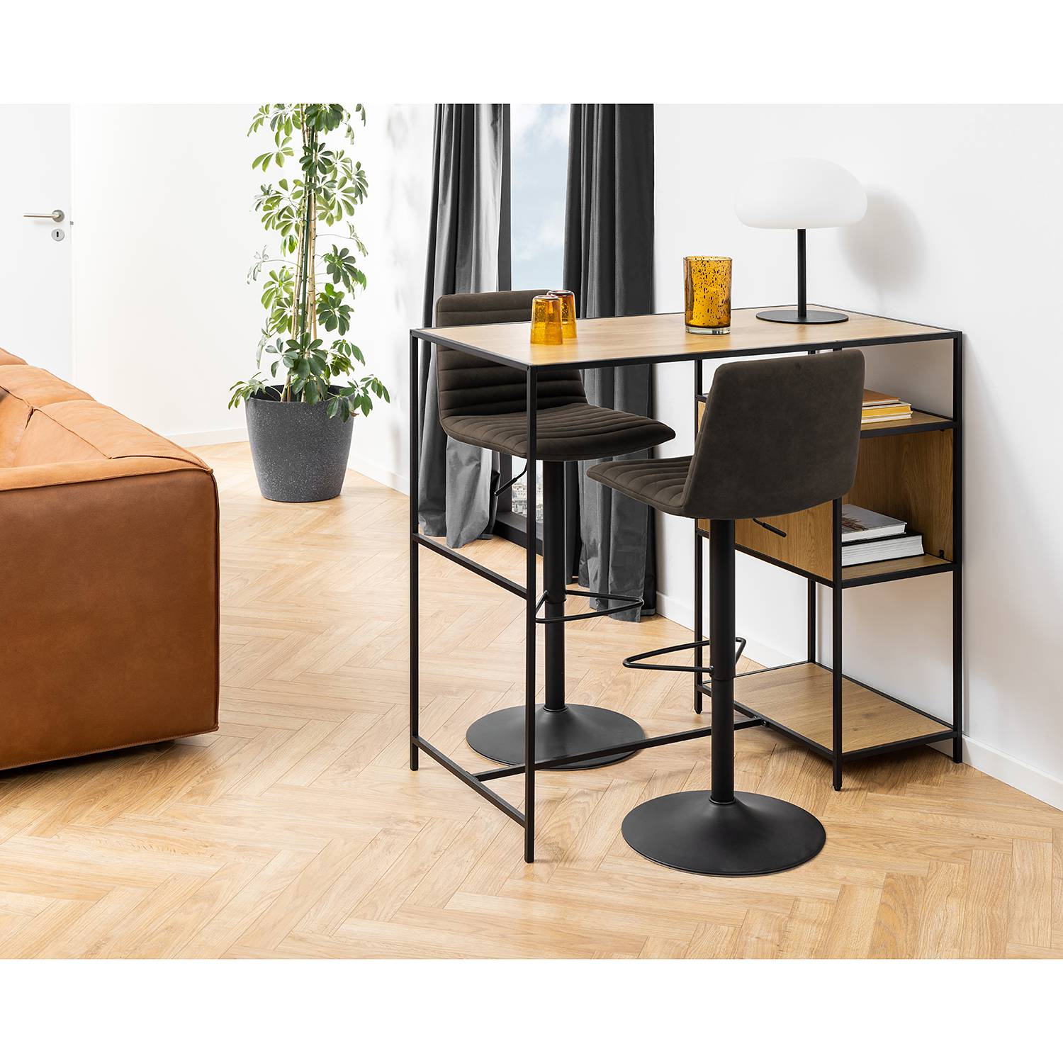 home24 Barstuhl Kimmy (2er-Set) 50 x 111 x 46cm Braungrau von home24