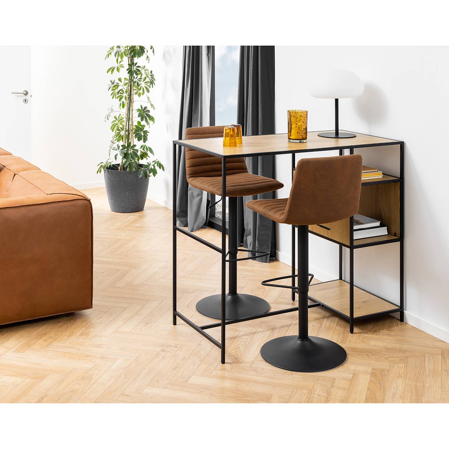 home24 Barstuhl Kimmy (2er-Set) 50 x 111 x 46cm Cognac von home24