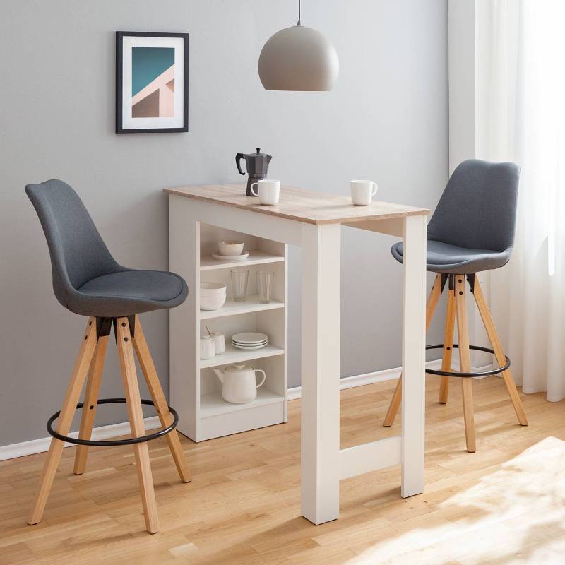 home24 Bartisch Aranos 115 x 103 x 50cm Weiß/Beige/Weiß von home24