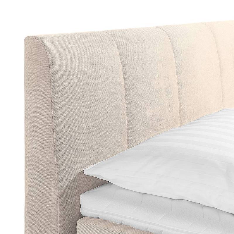 home24 Boxspringbett Baila 180 x 200cm Webstoff Beige/Ecru H3 Kaltschaummatratze von home24