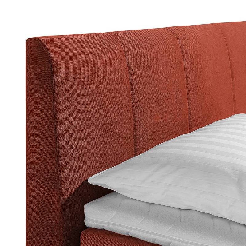 home24 Boxspringbett Baila 100 x 200cm Webstoff Rot/Terracotta H3 Bonellfederkernmatratze von home24