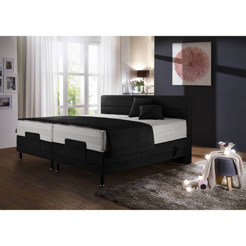 home24 Boxspringbett Celina 200 x 200cm Spanplatte Schwarz/Schwarz H4 von home24