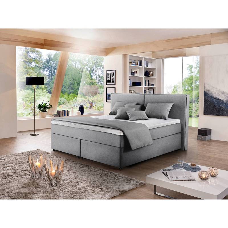 home24 Boxspringbett Clark 200 x 200cm Spanplatte Silber/Silber H2 von home24