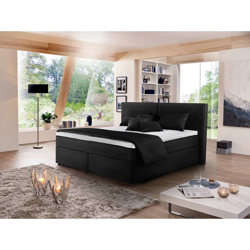 home24 Boxspringbett Clark 160 x 200cm Spanplatte Schwarz/Schwarz H3 von home24