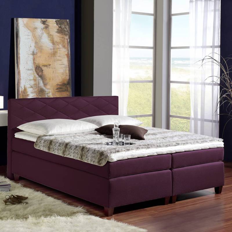home24 Boxspringbett Harmony 100 x 200cm Gestell: Massivholz Bezug: Strukturstoff Violett/Violett H3 Kaltschaumtopper Bonellfederkernmatratze von home24