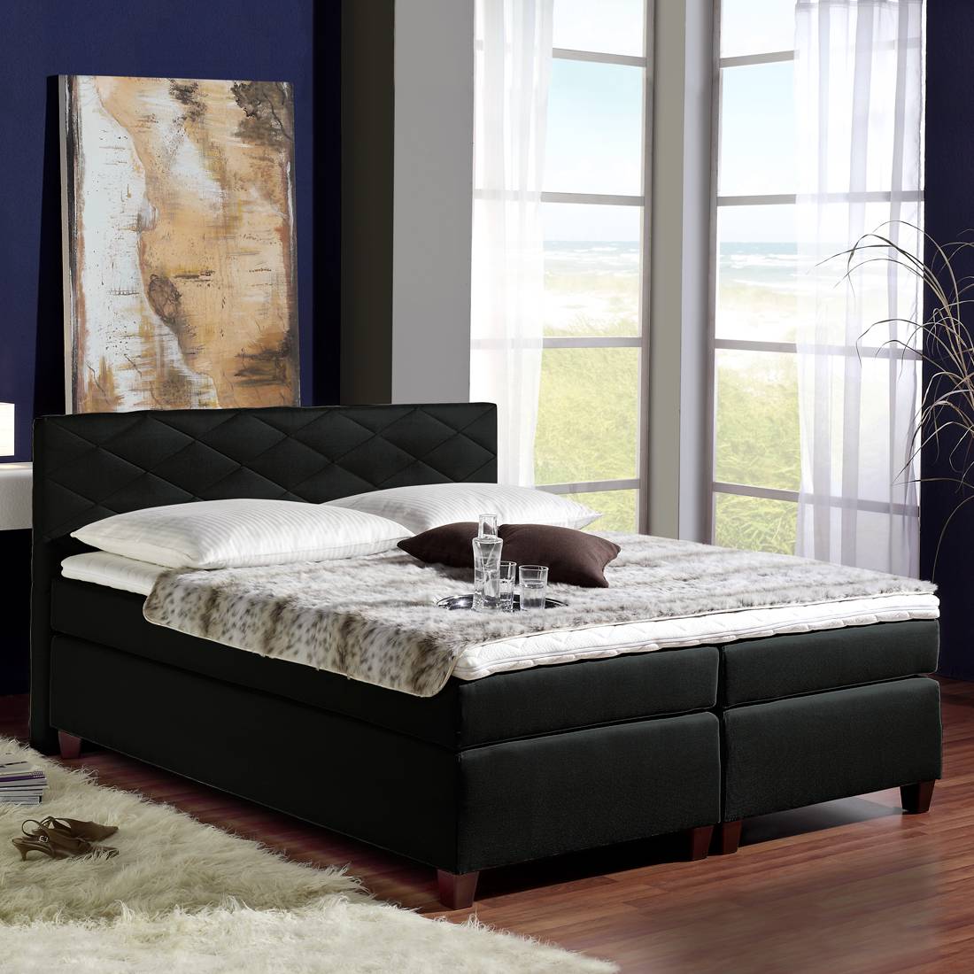 home24 Boxspringbett Harmony 140 x 200cm Gestell: Massivholz Bezug: Strukturstoff Schwarz/Schwarz H2 Kaltschaumtopper Tonnentaschenfederkernmatratze home24 Boxspringbett Harmony 140 x 200cm Gestell: Massivholz Bezug: Strukturstoff Schwarz/Schwarz H2 Kaltschaumtopper Tonnentaschenfederkernmatratze von home24
