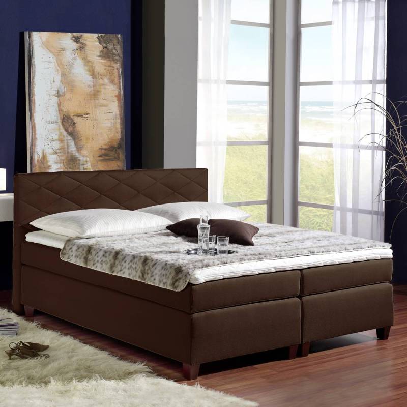 home24 Boxspringbett Harmony 100 x 200cm Gestell: Massivholz Bezug: Strukturstoff Braun/Braun H3 Kaltschaumtopper Kaltschaummatratze von home24