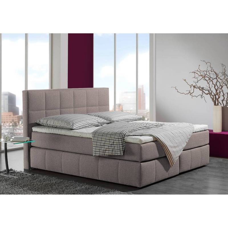 home24 Boxspringbett Lifford 140 x 200cm Bezug: Strukturstoff Gestell: Massivholz Beige/Beige H3 Kaltschaummatratze von home24