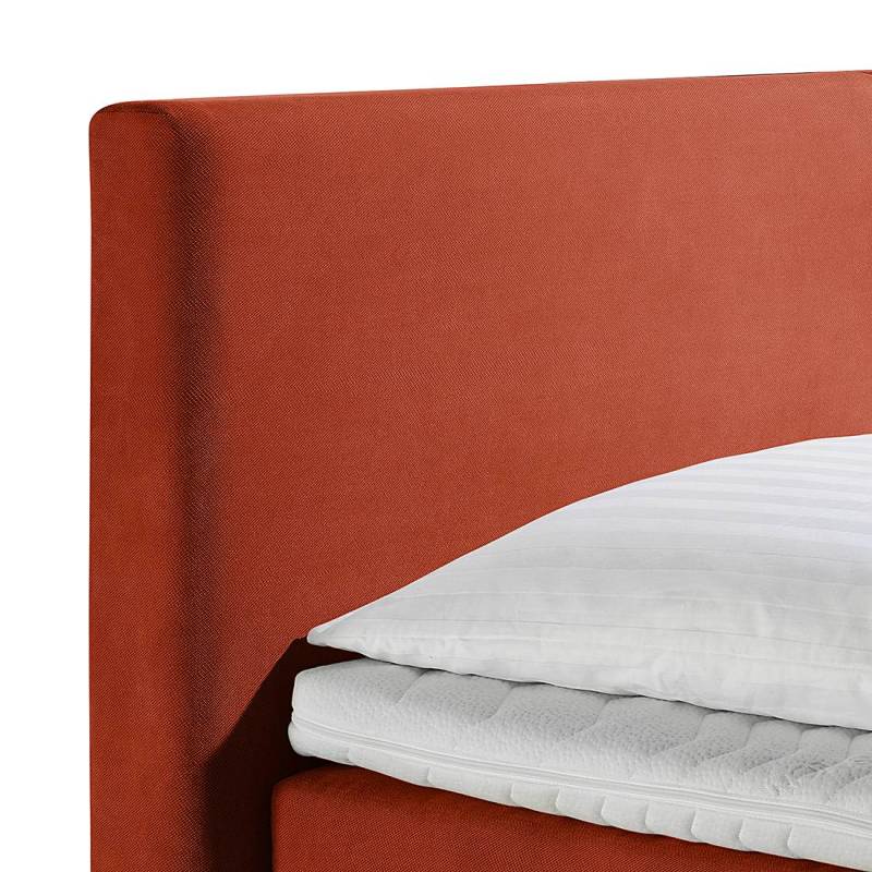 home24 Boxspringbett Nilan 160 x 200cm Mischgewebe Rot/Terracotta H3 Kaltschaummatratze von home24