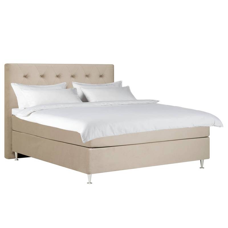 home24 Boxspringbett Norley 180 x 200cm Jersey/Samt Beige/Sand von home24