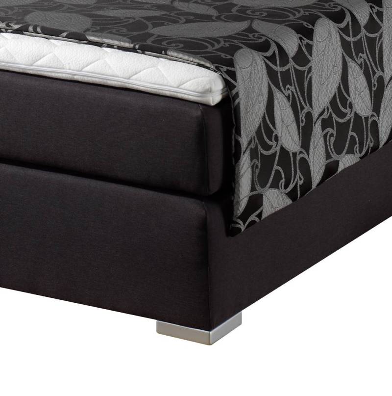home24 Boxspringbett Sandor 140 x 200cm Strukturstoff Schwarz/Schwarz H3 Kaltschaummatratze von home24